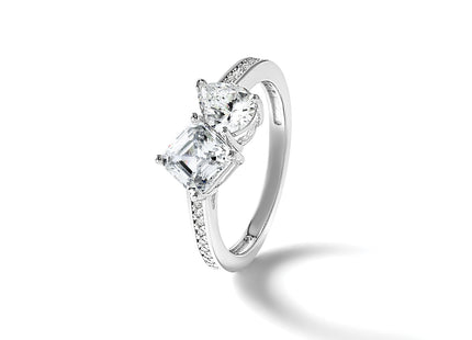 Cheryl M Sterling Silver Rhodium-plated Polished Pear and Square CZ Ring