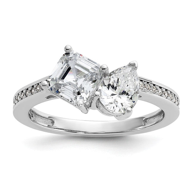 Cheryl M Sterling Silver Rhodium-plated Polished Pear and Square CZ Ring