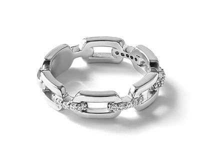 Cheryl M Sterling Silver Rhodium-plated Polished CZ Link Ring