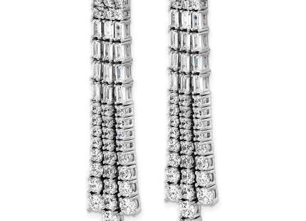 Cheryl M Sterling Silver Rhodium-plated Polished Fancy 3-Row CZ Post Dangle Earrings (Style QCM1735)