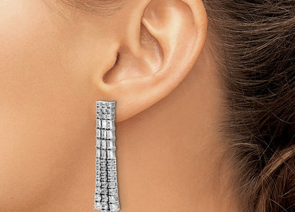Cheryl M Sterling Silver Rhodium-plated Polished Fancy 3-Row CZ Post Dangle Earrings (Style QCM1735)