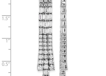 Cheryl M Sterling Silver Rhodium-plated Polished Fancy 3-Row CZ Post Dangle Earrings (Style QCM1735)