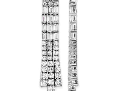 Cheryl M Sterling Silver Rhodium-plated Polished Fancy 3-Row CZ Post Dangle Earrings (Style QCM1735)