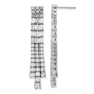 Cheryl M Sterling Silver Rhodium-plated Polished Fancy 3-Row CZ Post Dangle Earrings (Style QCM1735)