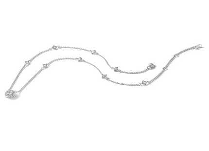 Cheryl M Sterling Silver Rhodium-plated Polished Fancy CZ Station with Extension Necklace
