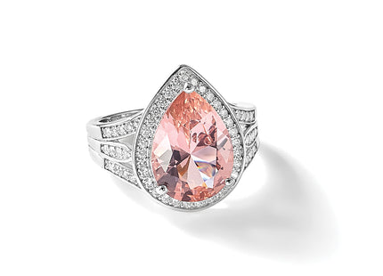 Cheryl M Sterling Silver Rhodium-plated Polished Pink Nano Crystal and CZ Teardrop Halo Ring