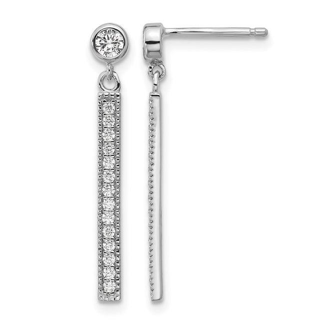 Sterling silver cubic zirconia bar drop earrings