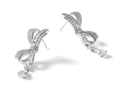Cheryl M Sterling Silver Rhodium-plated Polished Fancy CZ Bow Post Dangle Earrings