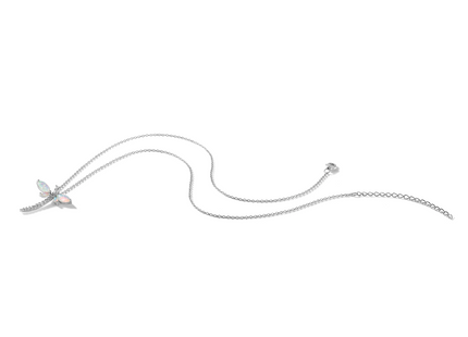 Cheryl M Sterling Silver Rhodium-plated Polished Lab Created Opal and CZ Dragonfly with Extension Necklace