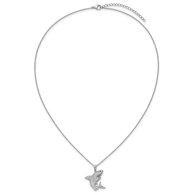 Cheryl M Sterling Silver Rhodium-plated Polished Lab Created Black Spinel and CZ Shark with Extension Necklace