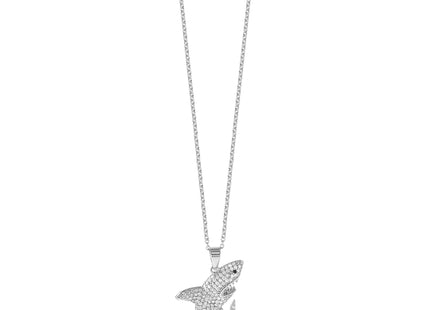 Cheryl M Sterling Silver Rhodium-plated Polished Lab Created Black Spinel and CZ Shark with Extension Necklace