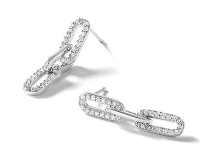 Cheryl M Sterling Silver Rhodium-plated Polished CZ Paperclip Link Post Dangle Earrings, 28.1 x 5.1mm