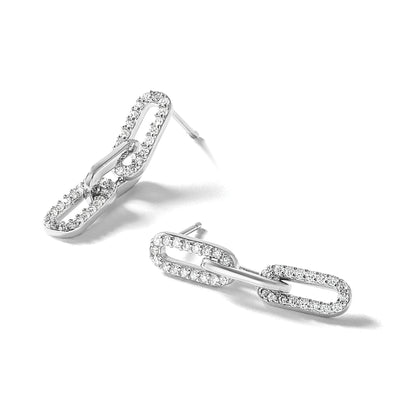 Cheryl M Sterling Silver Rhodium-plated Polished CZ Paperclip Link Post Dangle Earrings, 28.1 x 5.1mm