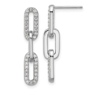 Cheryl M Sterling Silver Rhodium-plated Polished CZ Paperclip Link Post Dangle Earrings (Style QCM1766)