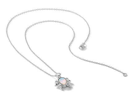 Cheryl M Sterling Silver Rhodium-plated Polished Lab Created Opal and CZ Turtle Necklace