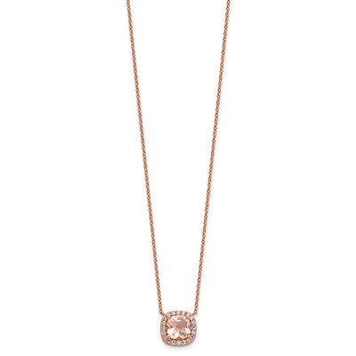 Cheryl M Sterling Silver Rose Gold-plated Polished CZ and Pink Glass Halo Necklace