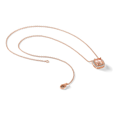 Cheryl M Sterling Silver Rose Gold-plated Polished CZ and Pink Glass Halo Necklace