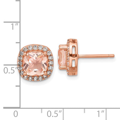 Cheryl M Sterling Silver Rose Gold-plated Polished CZ and Pink Glass Halo Post Earrings