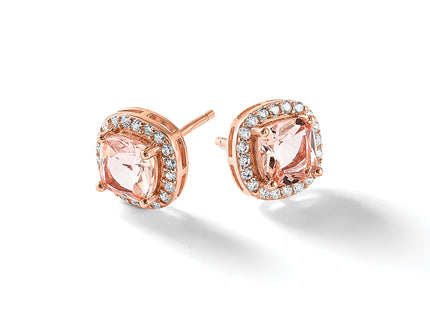 Cheryl M Sterling Silver Rose Gold-plated Polished CZ and Pink Glass Halo Post Earrings