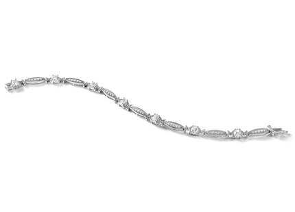 Cheryl M Sterling Silver Rhodium-plated Polished CZ Mom with Safety Clasp Bracelet