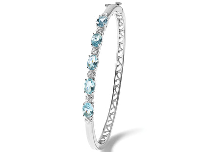 Cheryl M Sterling Silver Rhodium-plated Polished Fancy Aqua Glass and CZ Hinged Bangle
