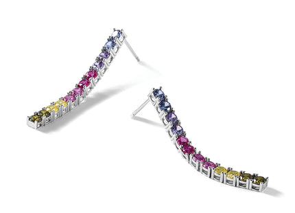 Cheryl M Sterling Silver Rhodium-plated Polished Multicolor CZ Post Dangle Earrings