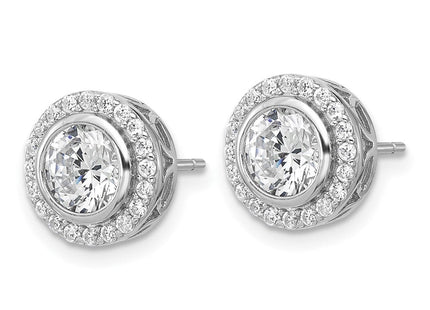 Cheryl M Sterling Silver Rhodium-plated Polished CZ Halo Post Earrings (Style QCM1787)