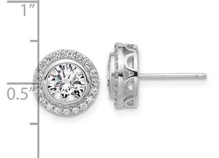 Cheryl M Sterling Silver Rhodium-plated Polished CZ Halo Post Earrings (Style QCM1787)