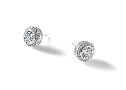 Cheryl M Sterling Silver Rhodium-plated Polished CZ Halo Post Earrings, 10.1 x 10.1mm