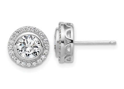 Cheryl M Sterling Silver Rhodium-plated Polished CZ Halo Post Earrings (Style QCM1787)