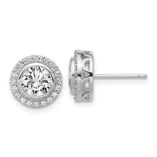 Cheryl M Sterling Silver Rhodium-plated Polished CZ Halo Post Earrings (Style QCM1787)