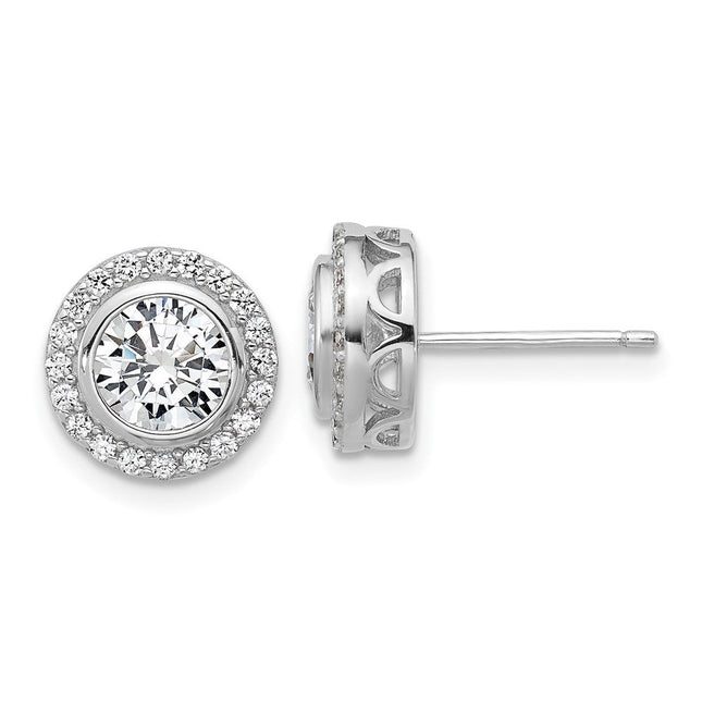 Cheryl M Sterling Silver Rhodium-plated Polished CZ Halo Post Earrings, 10.1 x 10.1mm