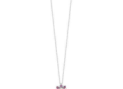Cheryl M Sterling Silver Rhodium-plated Polished Created Opal and Pink Crystal Flower Necklace