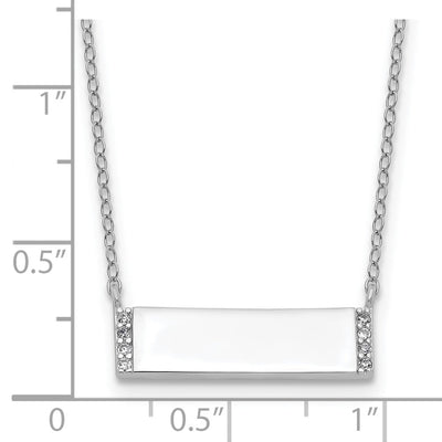 Cheryl M Sterling Silver Rhodium-plated Polished CZ Bar Necklace, 18 x 7.7mm