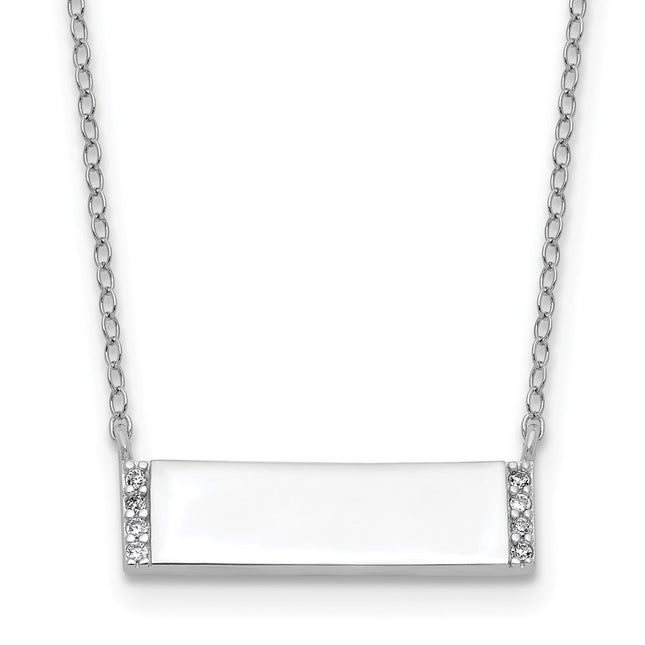 Cheryl M Sterling Silver Rhodium-plated Polished CZ Bar Necklace, 18 x 7.7mm