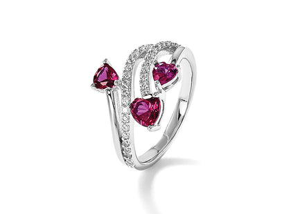 Cheryl M Sterling Silver Rhodium-plated Polished Lab Created Ruby and CZ Hearts Ring