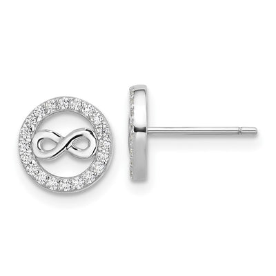 Cheryl M Sterling Silver Rhodium-plated Polished CZ Infinity Necklace and Post Earrings Set