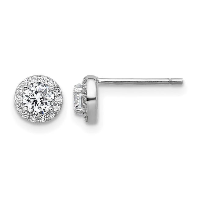 Cheryl M Sterling Silver Rhodium-plated Polished CZ Halo Post Earrings, 6.2 x 6.2mm