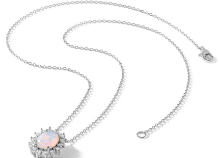 Cheryl M Sterling Silver Rhodium-plated Polished Created Opal and CZ Oval Halo Necklace