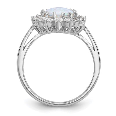 Cheryl M Sterling Silver Rhodium-plated Polished Created Opal and CZ Oval Halo Ring