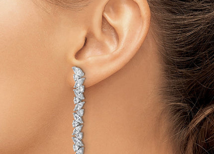 Cheryl M Sterling Silver Rhodium-plated Polished Fancy CZ Post Dangle Earrings (Style QCM1809)