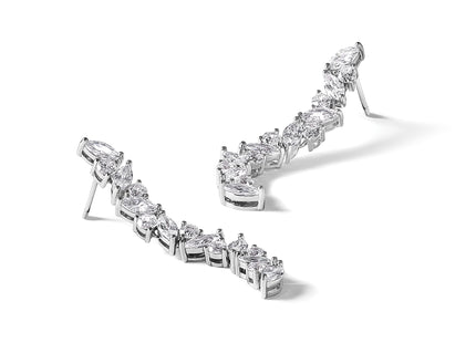 Cheryl M Sterling Silver Rhodium-plated Polished Fancy CZ Post Dangle Earrings, 49.25 x 5.3mm