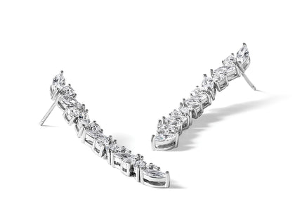 Cheryl M Sterling Silver Rhodium-plated Polished Fancy CZ Post Dangle Earrings, 49.25 x 5.3mm
