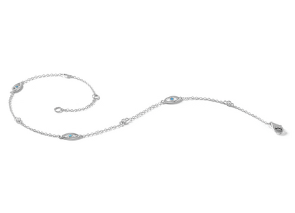 Cheryl M Sterling Silver Rhodium-plated Polished Blue Glass and CZ Evil Eye 9. with Extension Anklet