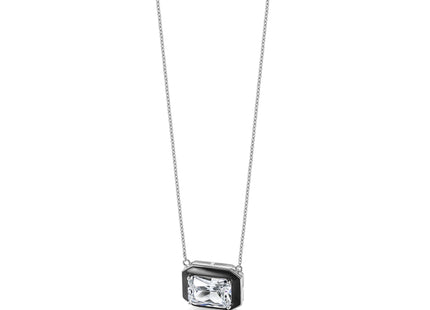 Cheryl M Sterling Silver Rhodium-plated Polished Black Enamel and Emerald-cut CZ Necklace