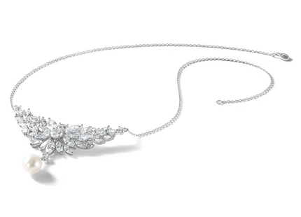 Cheryl M Sterling Silver Rhodium-plated Polished Fancy Freshwater Cultured Pearl and CZ Necklace
