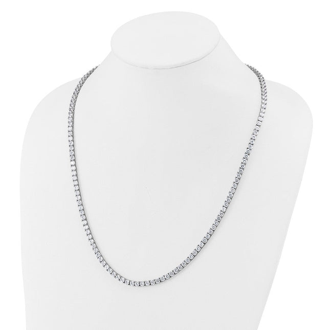 Cheryl M Sterling Silver Rhodium-plated Polished CZ with Safety Clasp Tennis Necklace