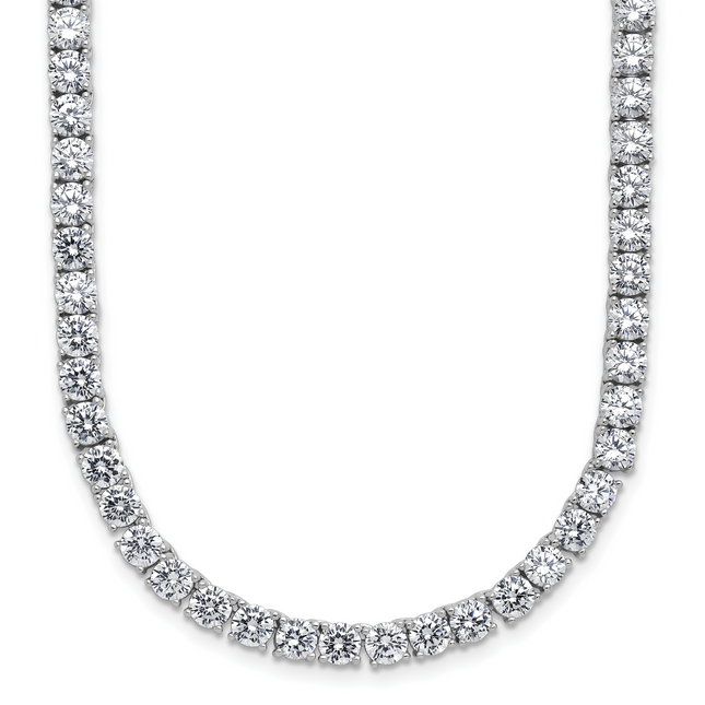 Cheryl M Sterling Silver Rhodium-plated Polished CZ with Safety Clasp Tennis Necklace, 18 x 4mm