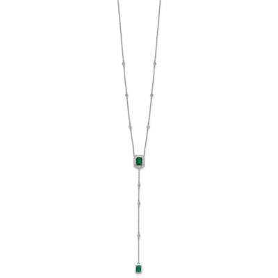 Cheryl M Sterling Silver Rhodium-plated Polished Fancy Green Glass and CZ Lariat Necklace