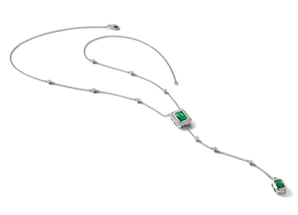 Cheryl M Sterling Silver Rhodium-plated Polished Fancy Green Glass and CZ Lariat Necklace